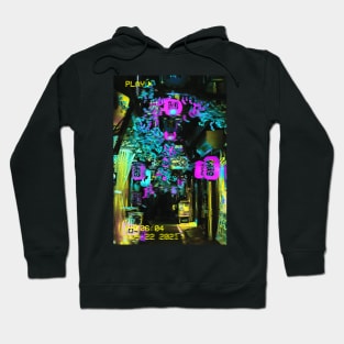 Osaka Japan Alley with Asian Paper Lanterns Vaporwave Glitch Art Hoodie